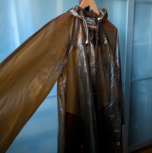 Stunning Retro Dorothy Perkins Pakamac Semi-transparent Brown Hooded Rain Jacket - Picture 14 of 16